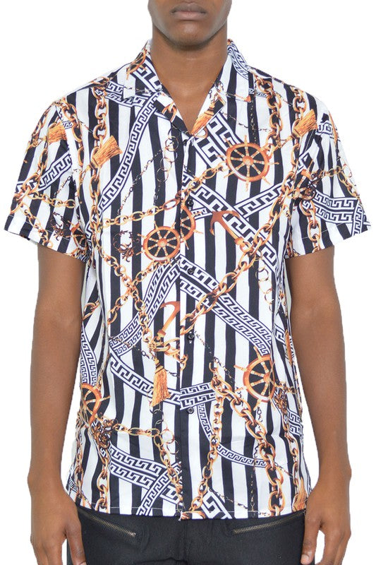 Adrian Gold Chain Print Button Down Shirt