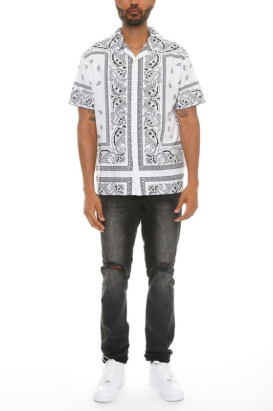 Ryan Collared Black & White Print Button Down